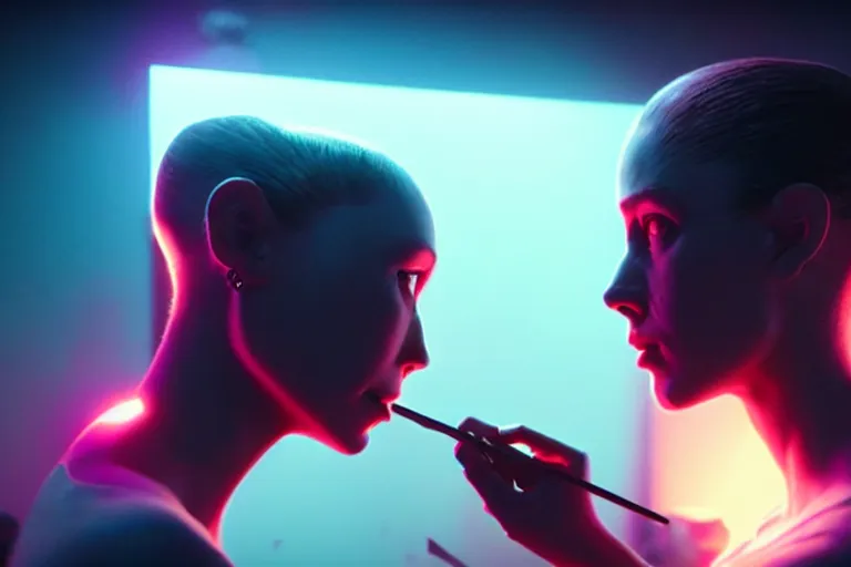 Image similar to vfx film, love death and robots, flat color profile low - key lighting award winning photography arri alexa cinematography, hyper real photorealistic cinematic, atmospheric cool colorgrade