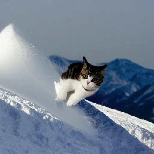 Image similar to a cat skiing down a mountain