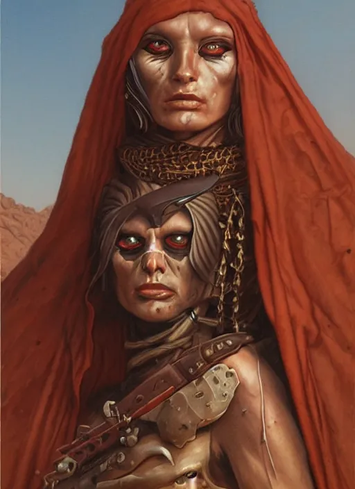 Image similar to portrait of desert warrior by gerald brom, dark fantasy, oil painting, highly detailed, elegant, sharp focus