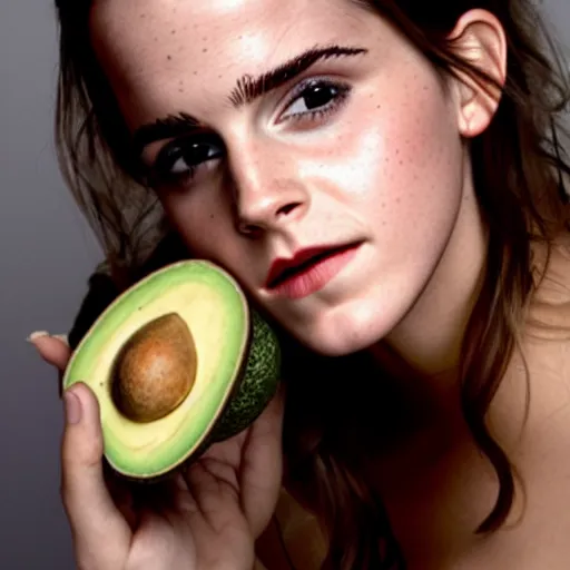 Prompt: portrait photograph of emma watson an an avocado