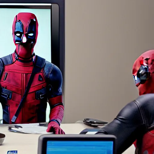 Prompt: Deadpool in The office 4K quality super realistic