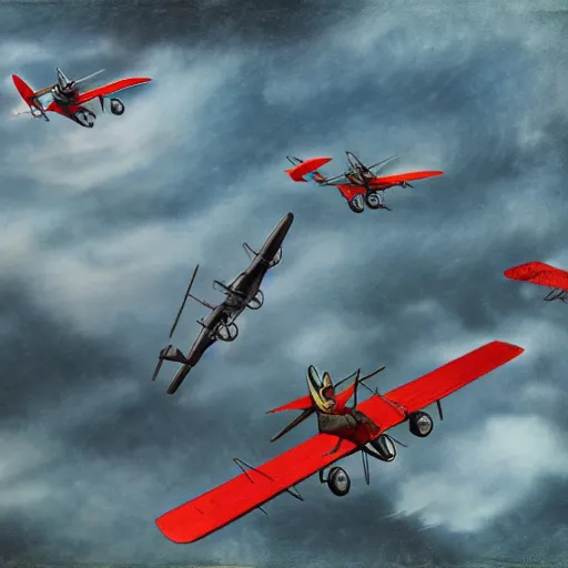 Prompt: dragon fighting ww1 biplanes