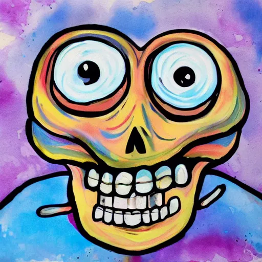 Image similar to winking smiling skeleton, painting