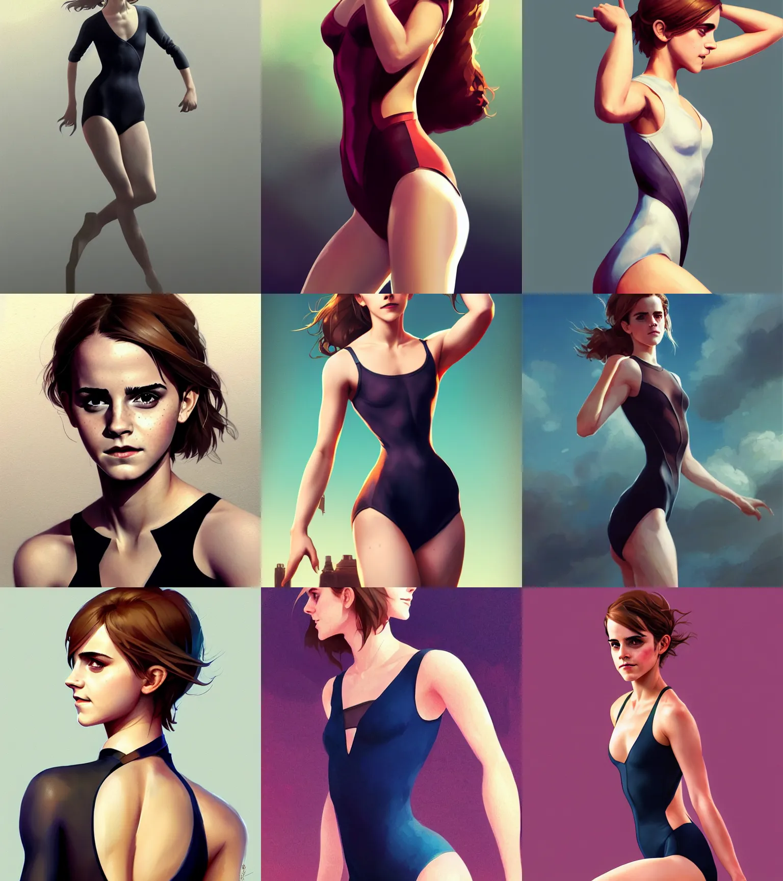 Prompt: attractive Emma Watson in leotard, hourglass slim figure, full body shot close up, seductive smile, details, sharp focus, illustration, by Jordan Grimmer and greg rutkowski, Trending artstation, pixiv, digital Art