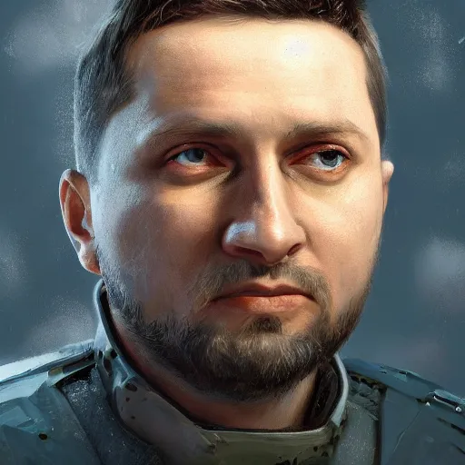 Image similar to closeup portrait of volodymyr zelensky, the fallen empire, hyper detailed, digital art, trending in artstation, cinematic lighting, studio quality, art style by klimt and nixeu and ian sprigger and wlop and krenz cushart sigma 5 0 mm, f 1. 8