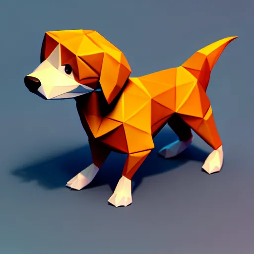 Prompt: Isometric 3D Fantasy Cute Dog, Low-poly model, handpaint texture, Blender, 3DCoat, RizomUv