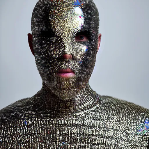 Prompt: a portrait of a beautiful young male wearing an alexander mcqueen armor made of holographic bubbles , photographed by andrew thomas huang, artistic