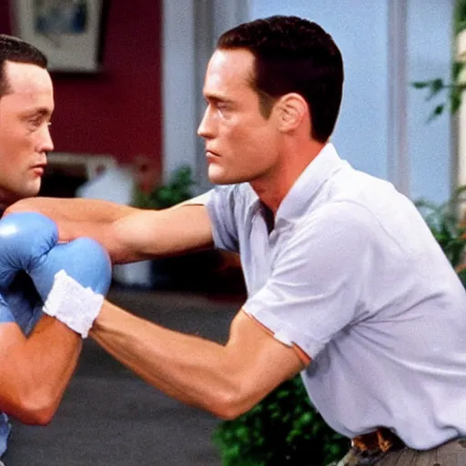 Prompt: forrest gump punching chet hanks in the jaw