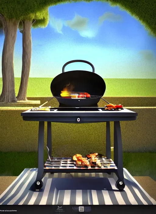 Image similar to barbeque designed by salvador dali, natural lighting, path traced, highly detailed, high quality, digital painting