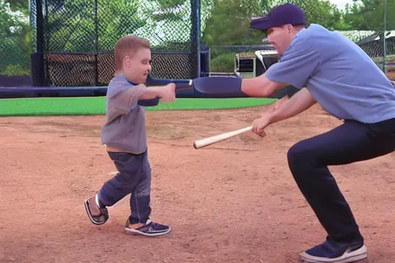 Prompt: jerma hitting a child with an aluminum baseball bat