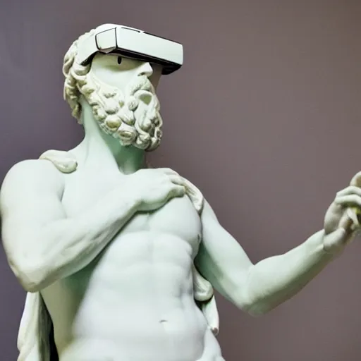 Image similar to marble statue of Plato wearing a virtual reality headset, Michelangelo