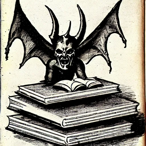 Image similar to a devilish spirits emerging from a book ontop of a computer, renaissance era sketch, satanic, ritual