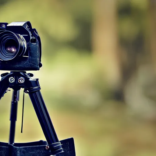 Prompt: a close up of a camera on a tripod, a tilt shift photo by larry zox, featured on cg society, video art, filmic, 8 k resolution, 8 k