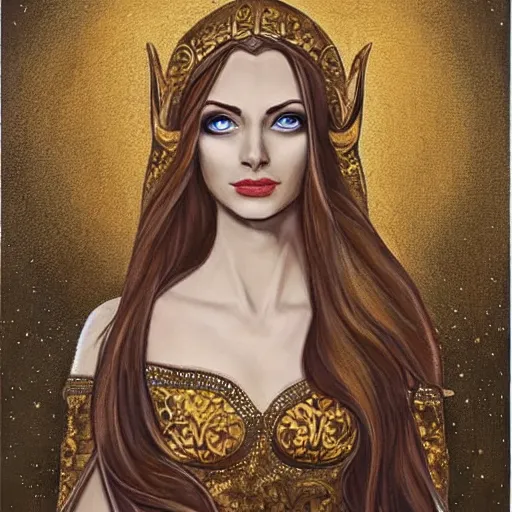 Image similar to perfect painting of an elven woman dressed in white and gold