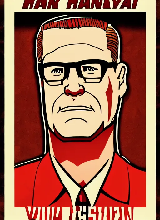 Image similar to propaganda poster hank hill as dictator of the soviet union, 8 k, trending on artstation