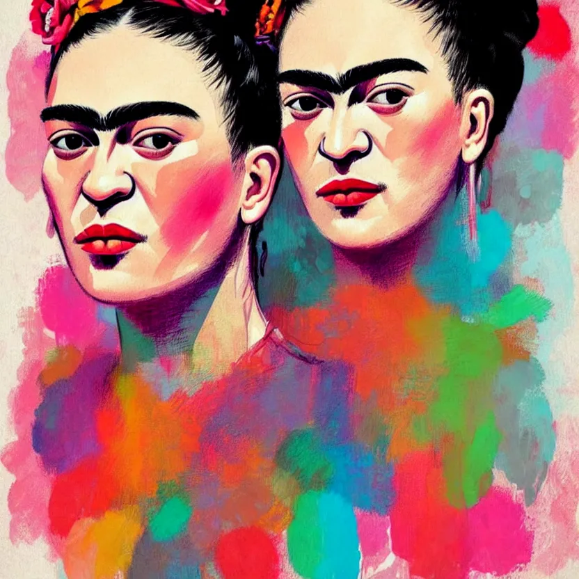 Prompt: close up portrait painting of a youthful frida kahlo, concept art, intricate details, aesthetically pleasing pastel colors, art by conrad roset, impressionism, portrait