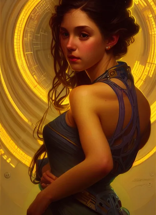 Prompt: full body portrait of girl, chemisty, sci - fi, glowing lights!! intricate, elegant, highly detailed, highly detailed face, digital painting, artstation, concept art, smooth, sharp focus, illustration, art by artgerm and greg rutkowski and alphonse mucha, 8 k