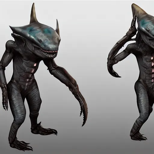 Image similar to hammer shark alien, humanoid, artstation