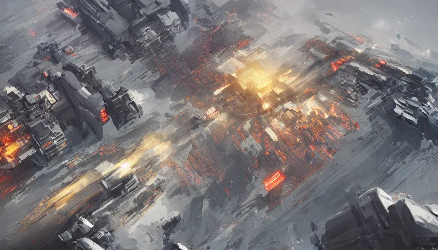 Image similar to big base sovietic, concept art by jama jurabaev, top angle, cinematic shot, trending on artstation, high quality, brush stroke