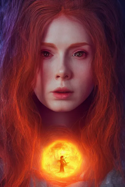 Prompt: Amy Pond, magical, forest, evening, yellow mist, Doctor Who, symmetrical face, large eyes, hyper realistic, digital art, octane render, trending on artstation, artstationHD, artstationHQ, unreal engine, 4k, 8k