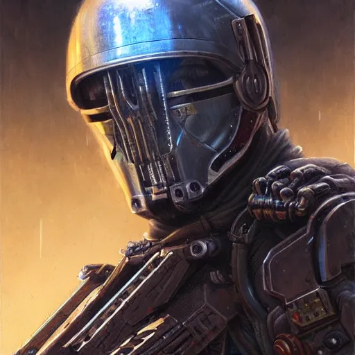 Image similar to the doomslayer as a realistic scifi cyberpunk knight, closeup portrait art by donato giancola and greg rutkowski, vintage retro scifi, realistic face, digital art, trending on artstation, symmetry!!!