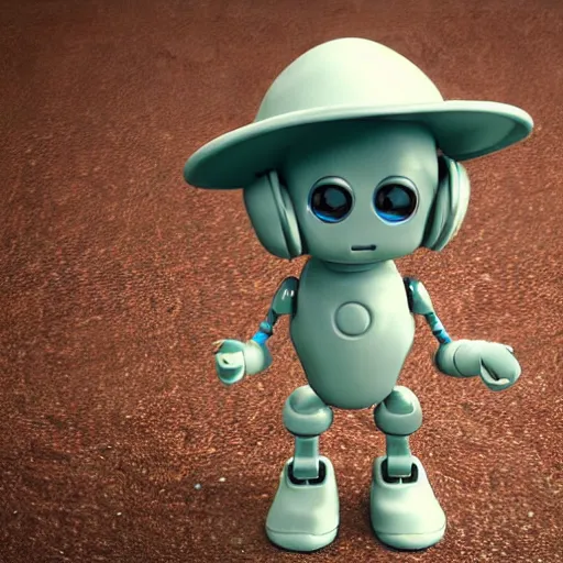 Prompt: Clay render of a cute robot saying hi!; trending on artstation, Octane render, Unreal Engine, highly detailed