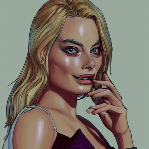 Prompt: a portrait of margot robbie, anime art style, highly detailed