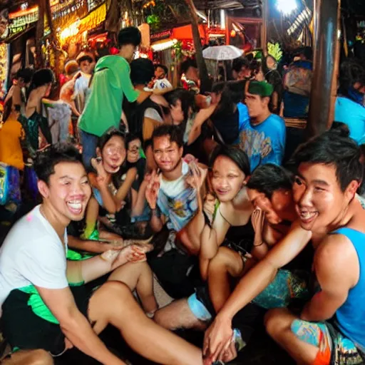 Prompt: Khao San Road backpacker party
