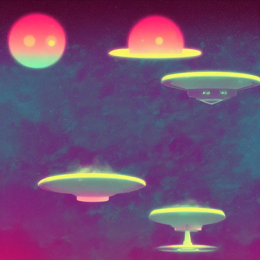 Prompt: a ufo, retrowave art