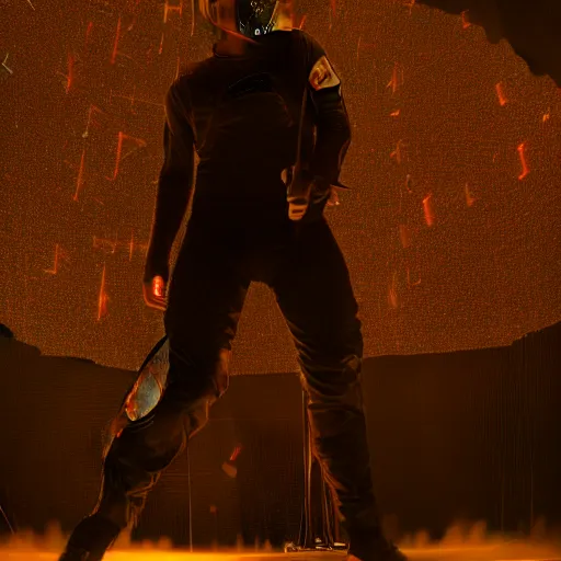 Image similar to dusty Trent Reznor smashing guitars, group of people on stage playing instruments, elaborate stage effects, dust, smoke, giant LED screens, colored projections, ultrafine detail, goth cybersuit, glowing thin wires, smoke, high contrast, projections, a screenshot by David Gilmour Blythe, holography, tesseract, volumetric lighting, anamorphic lens flare