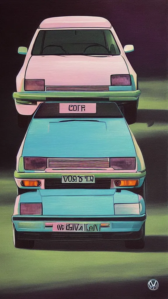 Image similar to rococo painting of a 1 9 8 0 s vw golf, pastel colour palette, iridescent