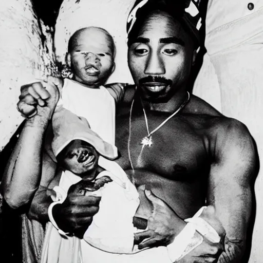 Image similar to photo of 2 pac taking care of my white baby.