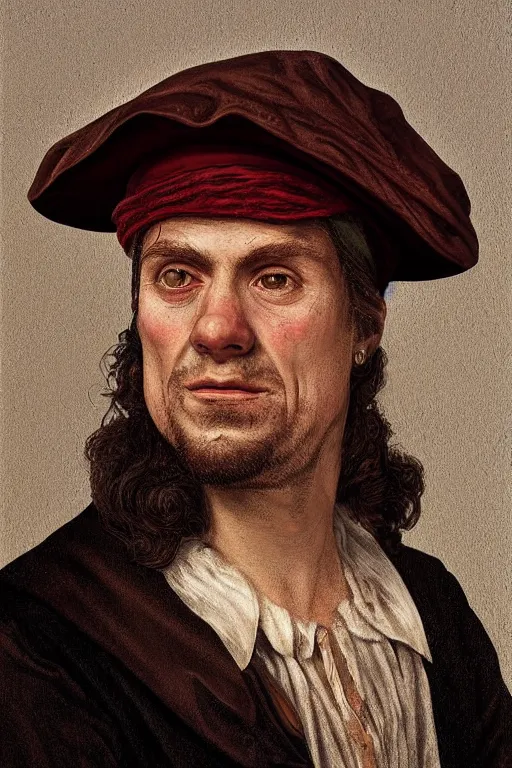 Prompt: portrait, headshot, digital painting, of an old scarred 17th century sailor, in tricorn hat, realistic, hyperdetailed, chiaroscuro, concept art, art by Franz Hals