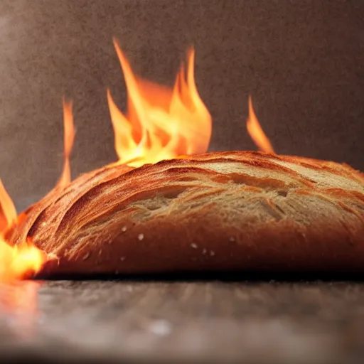 Prompt: bread on fire