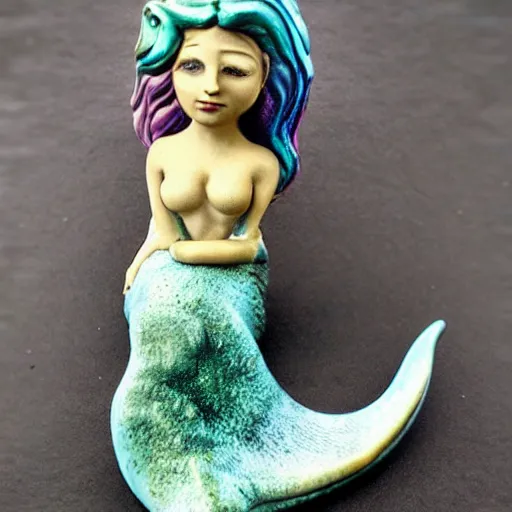 Prompt: a ceramic realistic mermaid sculpture mug, creative, beautiful, award winning design, functional, colorful