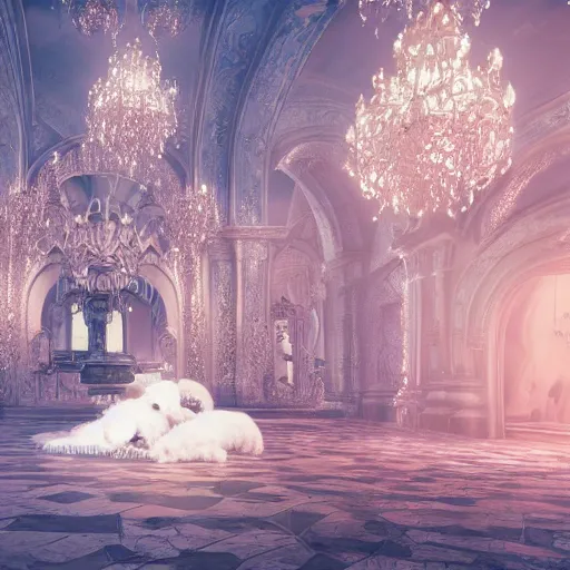 Image similar to bichon frise, fairy tale, stunning, surrounding cinematic light, hyper detailed, ornate and intricate, 4 k cinematic octane render