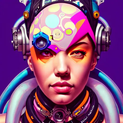 Prompt: high quality high detail portrait of a diesel punk jinx overwatch character, tristan eaton, victo ngai, artgerm, rhads, ross draws, hyperrealism, intricate detailed, alphonse mucha, 8 k, sci - fi, pastel colors, artstation,