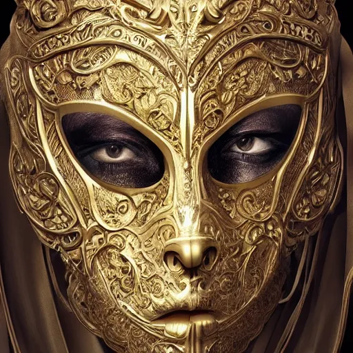 Image similar to Very very very very highly detailed epic photo of face with beautiful ornamental venetian mask, intricate, dystopian, sci-fi, extremely detailed, digital painting, artstation, concept art, smooth, sharp focus, illustration, intimidating lighting, incredible art by Artgerm and Vincent di Fate and Anton Pieck