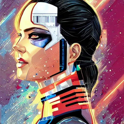 Image similar to portrait of a female android, by MARVEL comics and Sandra Chevrier