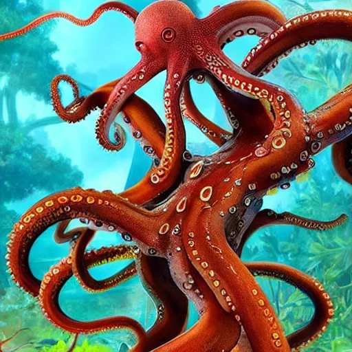 Prompt: an octopus tree going for a stroll highly detailed, 8 k, trending on artstation, award - winning art,