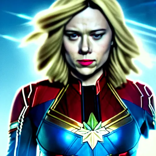 Image similar to film still of Scarlett Johansson as Captain Marvel in Captain Marvel