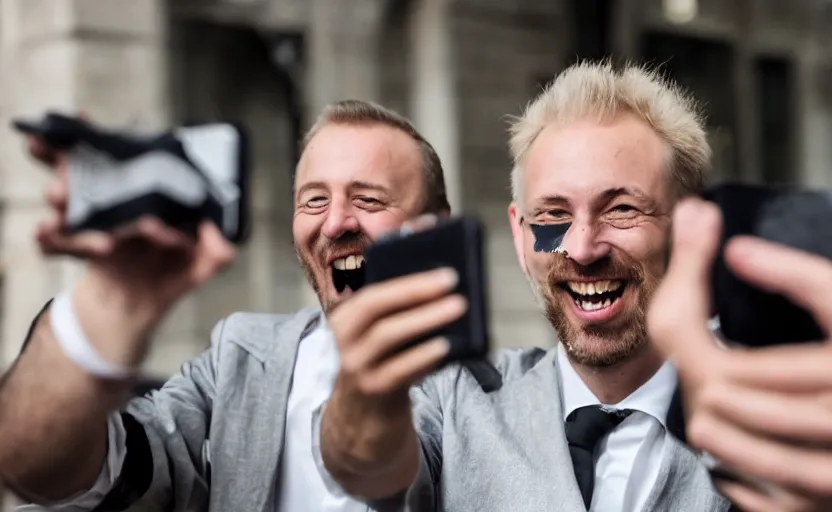 Image similar to frankestein boris karlof smiling taking a selfie, breaking news footage, action, motion, photojournalism