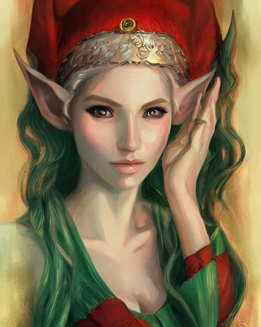 Prompt: a beautiful elf princess, oil painting, by Fernanda Suarez