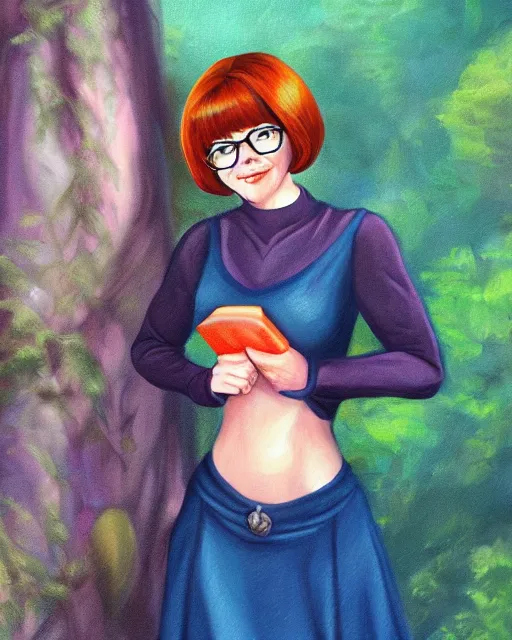 Prompt: a portrait of Velma Dinkley in the style of fantasy art