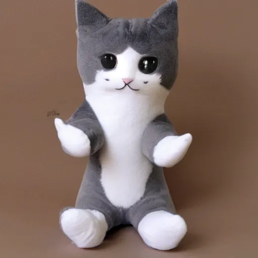 Image similar to gray anthropomorphic, cat female with a whit and chest, plushy