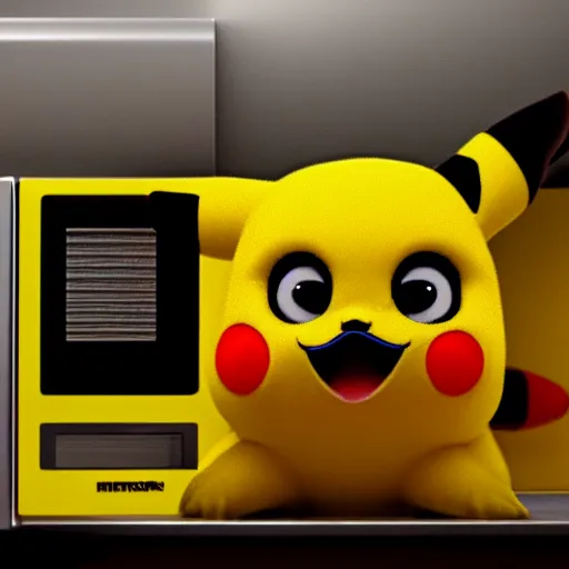 Image similar to stunning awe inspiring photorealistic pikachu inside a microwave, movie still 8 k hdr atmospheric lighting