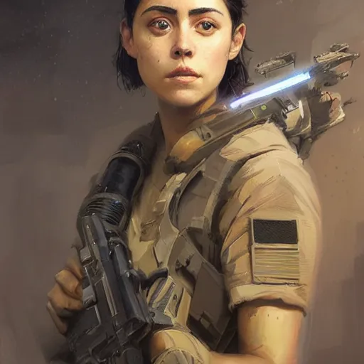 Image similar to portrait of a woman by greg rutkowski, she looks like rosa salazar with military short hair and shaved, impeccable military composure, wearing tactical gear of the galactic alliance, star wars expanded universe, she is about 2 0 years old, highly detailed portrait, digital painting, artstation, concept art, smooth, sharp foccus ilustration, artstation hq