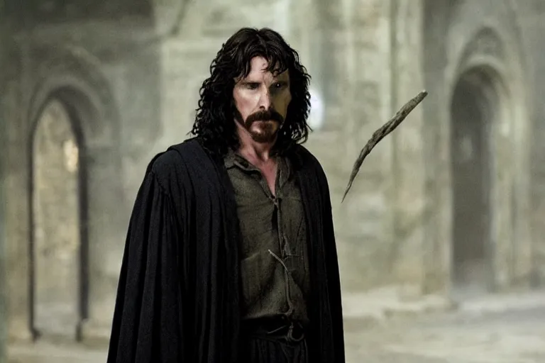 Prompt: film still Christian Bale as Sirius Black in Harry Potter movie