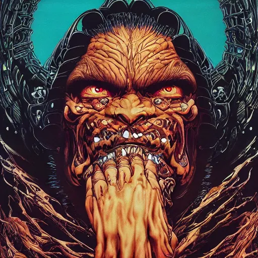 Image similar to portrait of crazy balrog, ymmetrical, by yoichi hatakenaka, masamune shirow, josan gonzales and dan mumford, ayami kojima, takato yamamoto, barclay shaw, karol bak, yukito kishiro