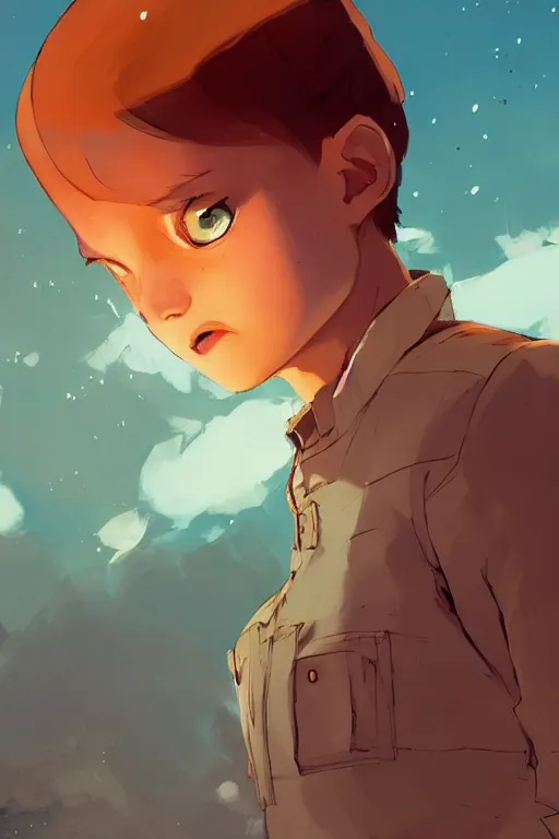 Image similar to a boy looking up into the sky seeing an anxious reflection of himself behance hd artstation by jesper ejsing, by rhads, makoto shinkai and lois van baarle, ilya kuvshinov, ossdraws, that looks like it is from borderlands and by feng zhu and loish and laurie greasley, victo ngai, andreas rocha